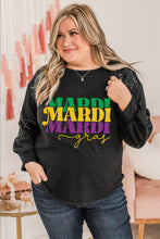 Black MARDI GRAS Graphic Sequin Patch Plus Size Pullover